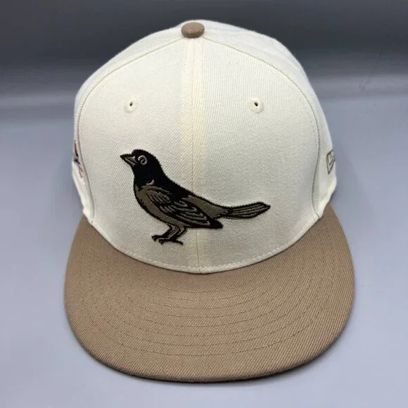 Baltimore Orioles Hat Men 7 5/8 White Brown‎ 59Fifty New Era MLB Fitted Cap